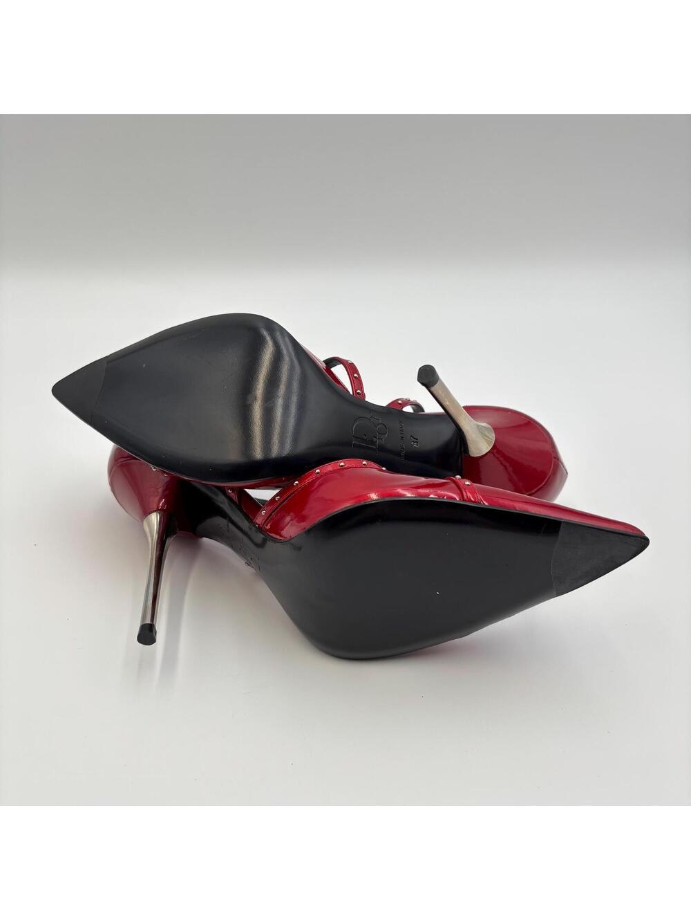 Christian Dior by John Galliano Red Patent Studded Pumps Size 37 - Picture 5 of 6